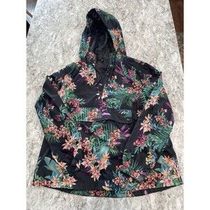 Xersion Women’s Black Floral Packable Lightweight Windbreaker Jacket Sz Medium